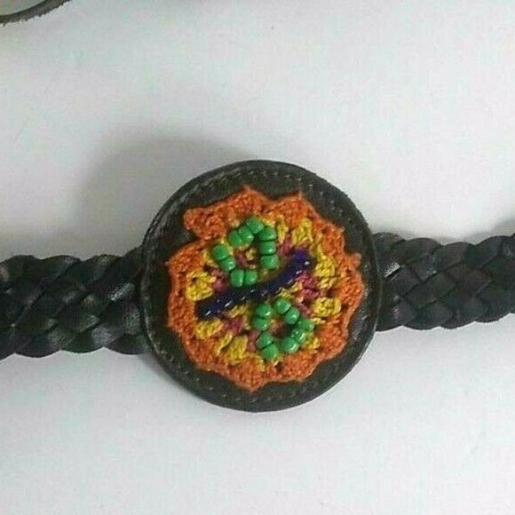 Chicos Leather Medallion Beaded Boho Fringe Belt main image 9